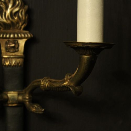 FRENCH PAIR OF EMPIRE GILDED ANTIQUE WALL LIGHTS - ADDITIONAL PHOTO 6