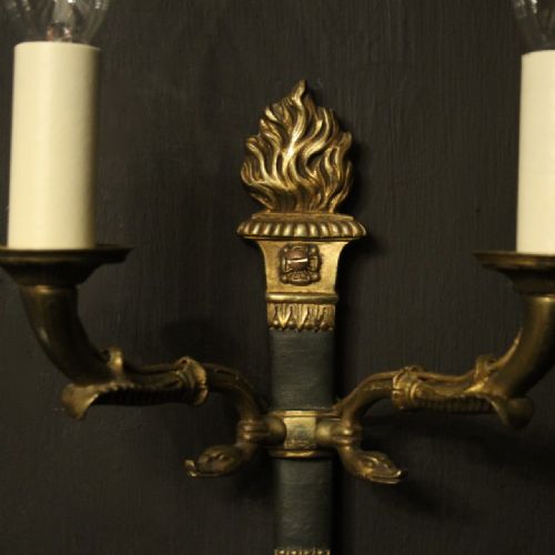 FRENCH PAIR OF EMPIRE GILDED ANTIQUE WALL LIGHTS - ADDITIONAL PHOTO 7