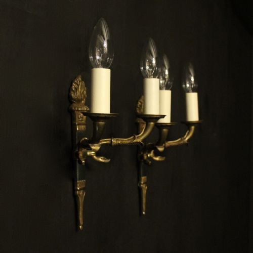 FRENCH PAIR OF EMPIRE GILDED ANTIQUE WALL LIGHTS - ADDITIONAL PHOTO 9