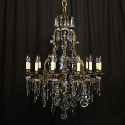 french gilded bronze crystal 12 light antique chandelier - CATEGORY: ANTIQUE LIGHTING - DATED 1900