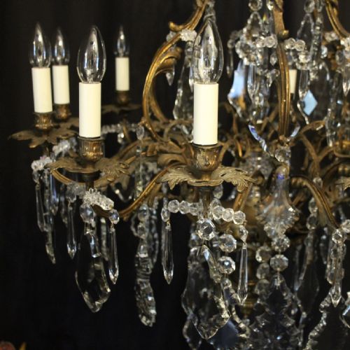FRENCH GILDED BRONZE CRYSTAL 12 LIGHT ANTIQUE CHANDELIER - ADDITIONAL PHOTO 1
