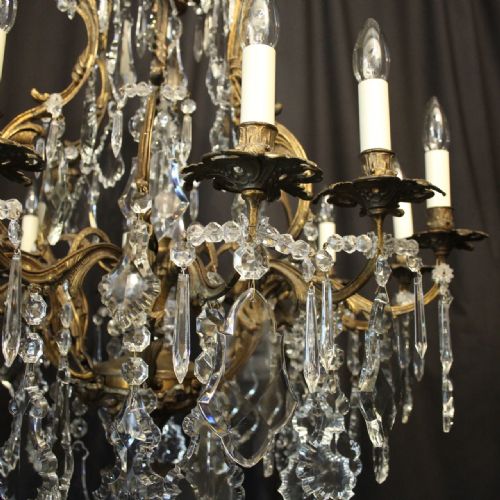 FRENCH GILDED BRONZE CRYSTAL 12 LIGHT ANTIQUE CHANDELIER - ADDITIONAL PHOTO 2
