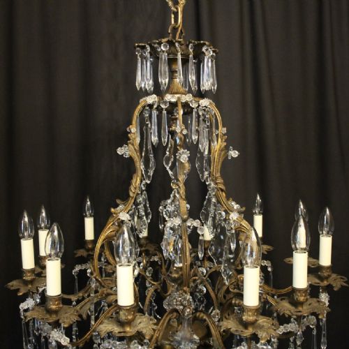 FRENCH GILDED BRONZE CRYSTAL 12 LIGHT ANTIQUE CHANDELIER - ADDITIONAL PHOTO 3