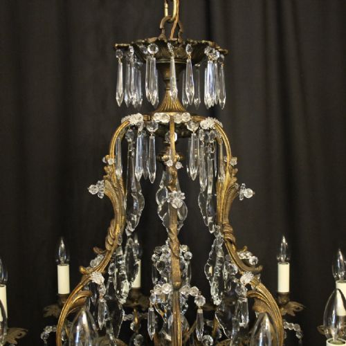 FRENCH GILDED BRONZE CRYSTAL 12 LIGHT ANTIQUE CHANDELIER - ADDITIONAL PHOTO 4