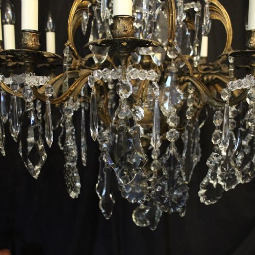 FRENCH GILDED BRONZE CRYSTAL 12 LIGHT ANTIQUE CHANDELIER - ADDITIONAL PHOTO 5