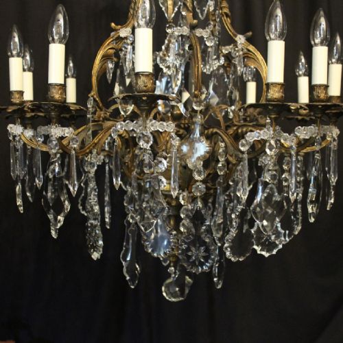 FRENCH GILDED BRONZE CRYSTAL 12 LIGHT ANTIQUE CHANDELIER - ADDITIONAL PHOTO 6