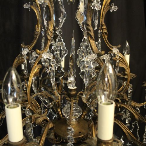 FRENCH GILDED BRONZE CRYSTAL 12 LIGHT ANTIQUE CHANDELIER - ADDITIONAL PHOTO 7