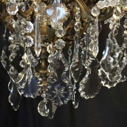 FRENCH GILDED BRONZE CRYSTAL 12 LIGHT ANTIQUE CHANDELIER - ADDITIONAL PHOTO 9
