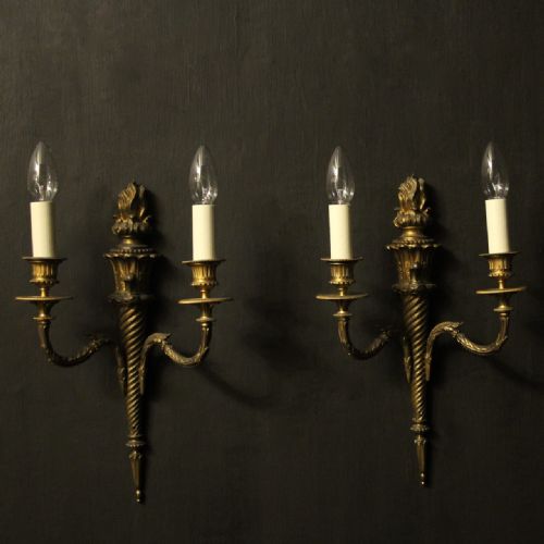 french 19th century gilded bronze twin arm wall sconces - CATEGORY: ANTIQUE LIGHTING - DATED 19TH CENTURY