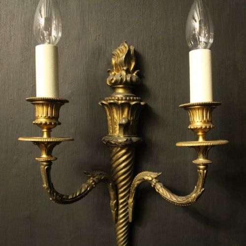 FRENCH 19TH CENTURY GILDED BRONZE TWIN ARM WALL SCONCES - ADDITIONAL PHOTO 1