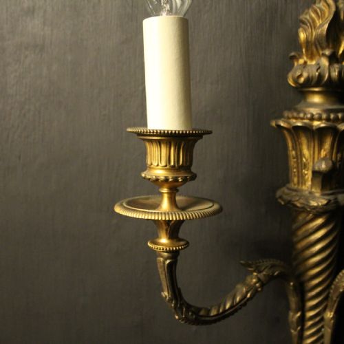 FRENCH 19TH CENTURY GILDED BRONZE TWIN ARM WALL SCONCES - ADDITIONAL PHOTO 3