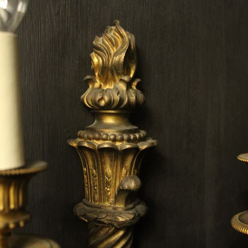 FRENCH 19TH CENTURY GILDED BRONZE TWIN ARM WALL SCONCES - ADDITIONAL PHOTO 4