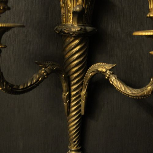 FRENCH 19TH CENTURY GILDED BRONZE TWIN ARM WALL SCONCES - ADDITIONAL PHOTO 6