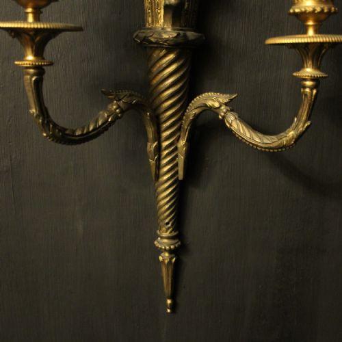 FRENCH 19TH CENTURY GILDED BRONZE TWIN ARM WALL SCONCES - ADDITIONAL PHOTO 7
