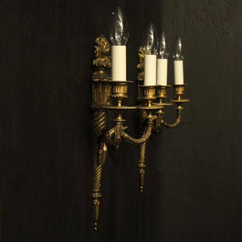 FRENCH 19TH CENTURY GILDED BRONZE TWIN ARM WALL SCONCES - ADDITIONAL PHOTO 8