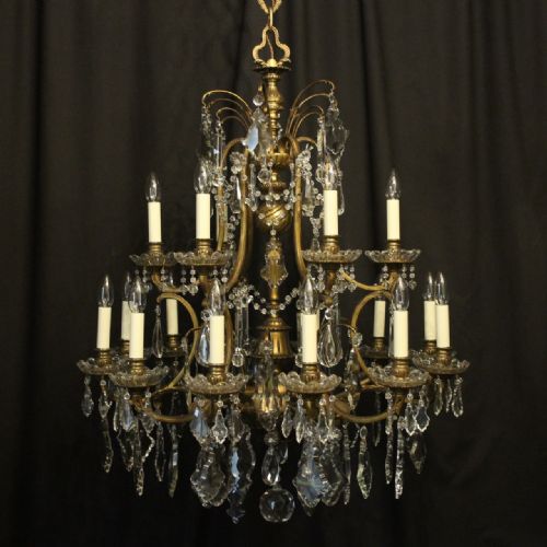 french 19th century gilded bronze crystal 18 light chandelier - CATEGORY: ANTIQUE LIGHTING - DATED 19TH CENTURY