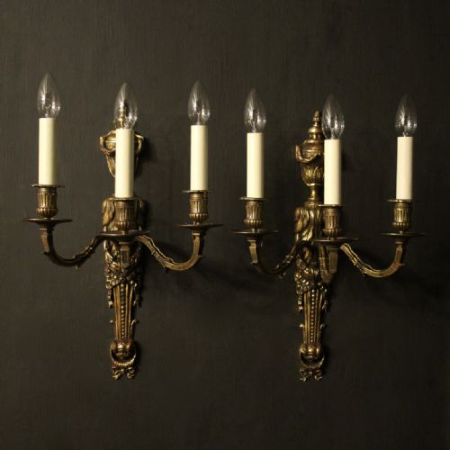french 19th c pair of gilded bronze antique wall sconces - CATEGORY: ANTIQUE LIGHTING - DATED 19TH CENTURY