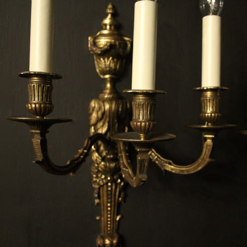 FRENCH 19TH C PAIR OF GILDED BRONZE ANTIQUE WALL SCONCES - ADDITIONAL PHOTO 1