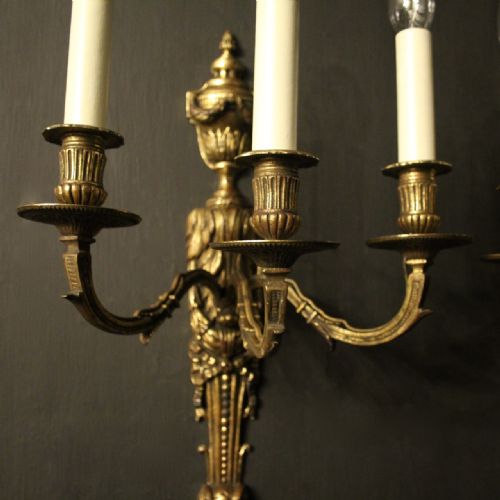 FRENCH 19TH C PAIR OF GILDED BRONZE ANTIQUE WALL SCONCES - ADDITIONAL PHOTO 3