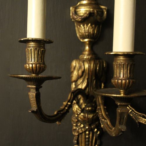 FRENCH 19TH C PAIR OF GILDED BRONZE ANTIQUE WALL SCONCES - ADDITIONAL PHOTO 4