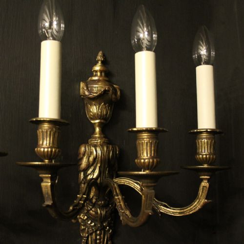 FRENCH 19TH C PAIR OF GILDED BRONZE ANTIQUE WALL SCONCES - ADDITIONAL PHOTO 5