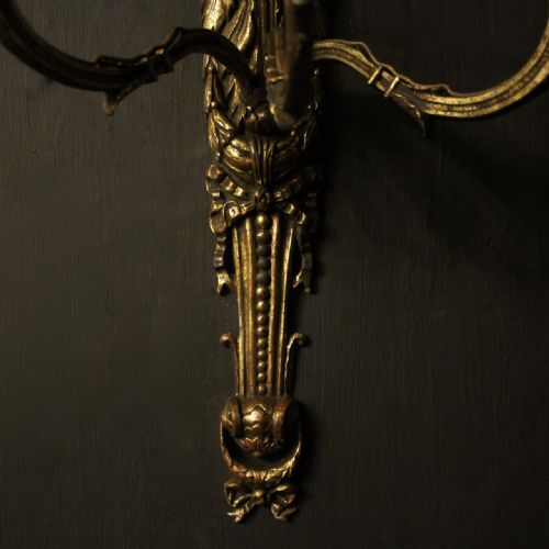 FRENCH 19TH C PAIR OF GILDED BRONZE ANTIQUE WALL SCONCES - ADDITIONAL PHOTO 6