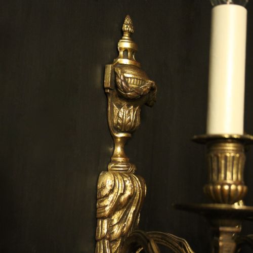 FRENCH 19TH C PAIR OF GILDED BRONZE ANTIQUE WALL SCONCES - ADDITIONAL PHOTO 8