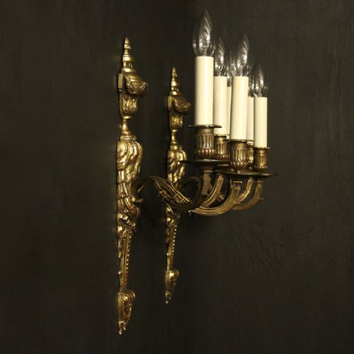 FRENCH 19TH C PAIR OF GILDED BRONZE ANTIQUE WALL SCONCES - ADDITIONAL PHOTO 9