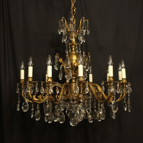 italian gilded crystal 12 light antique chandelier - CATEGORY: ANTIQUE LIGHTING - DATED 1920