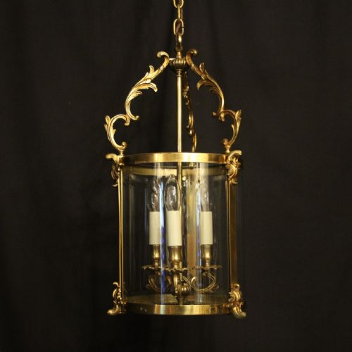 french gilded bronze convex antique hall lantern - CATEGORY: ANTIQUE LIGHTING - DATED 1920