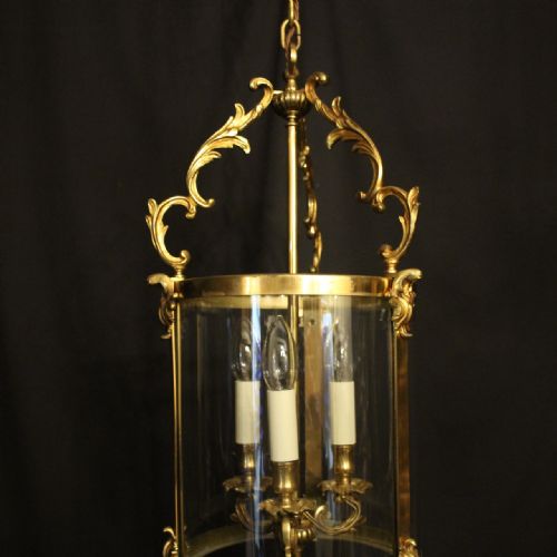 FRENCH GILDED BRONZE CONVEX ANTIQUE HALL LANTERN - ADDITIONAL PHOTO 1