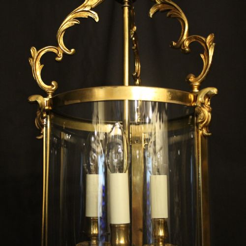 FRENCH GILDED BRONZE CONVEX ANTIQUE HALL LANTERN - ADDITIONAL PHOTO 2