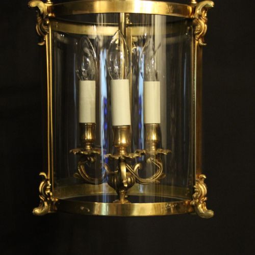 FRENCH GILDED BRONZE CONVEX ANTIQUE HALL LANTERN - ADDITIONAL PHOTO 4