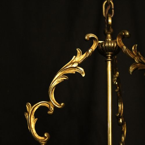 FRENCH GILDED BRONZE CONVEX ANTIQUE HALL LANTERN - ADDITIONAL PHOTO 5