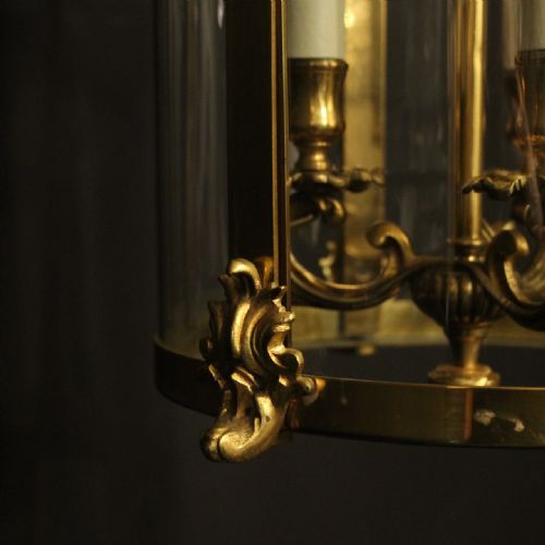 FRENCH GILDED BRONZE CONVEX ANTIQUE HALL LANTERN - ADDITIONAL PHOTO 8