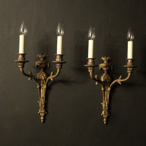 french 19th c pair of bronze antique wall sconces - CATEGORY: ANTIQUE LIGHTING - DATED 19TH CENTURY