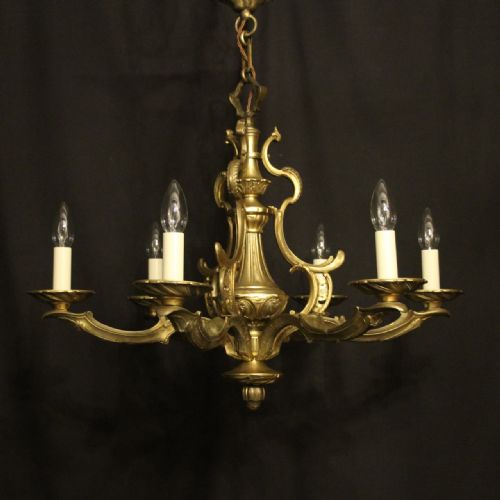french gilded bronze 6 light antique chandelier - CATEGORY: ANTIQUE LIGHTING - DATED 1910