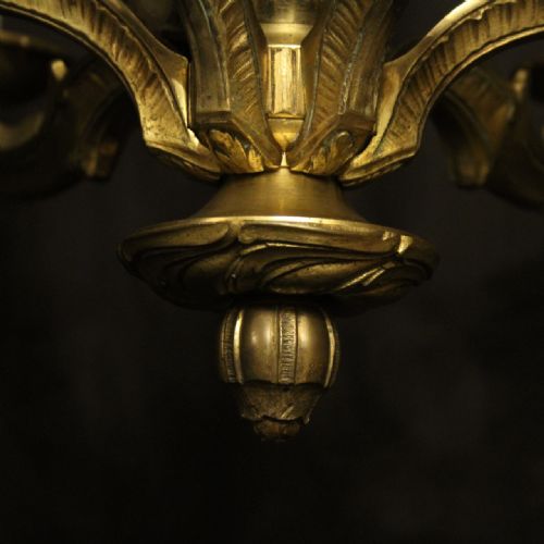 FRENCH GILDED BRONZE 6 LIGHT ANTIQUE CHANDELIER - ADDITIONAL PHOTO 2