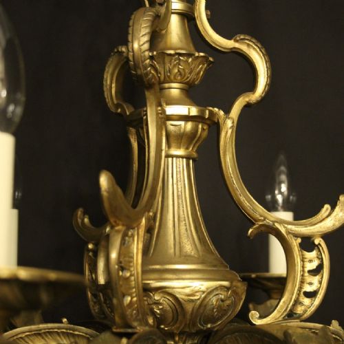 FRENCH GILDED BRONZE 6 LIGHT ANTIQUE CHANDELIER - ADDITIONAL PHOTO 3