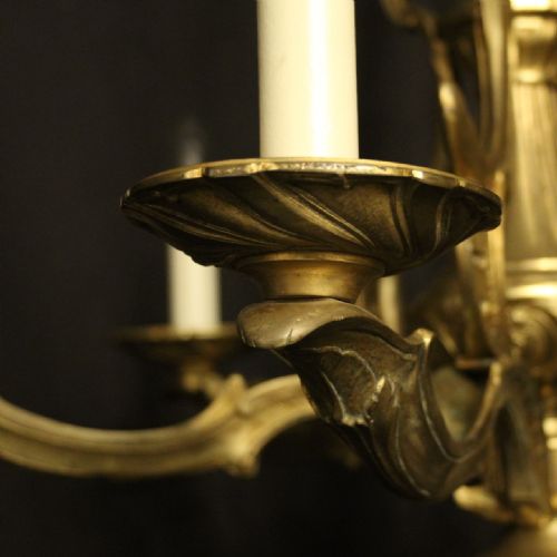 FRENCH GILDED BRONZE 6 LIGHT ANTIQUE CHANDELIER - ADDITIONAL PHOTO 5