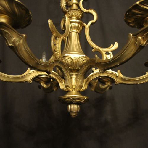 FRENCH GILDED BRONZE 6 LIGHT ANTIQUE CHANDELIER - ADDITIONAL PHOTO 7