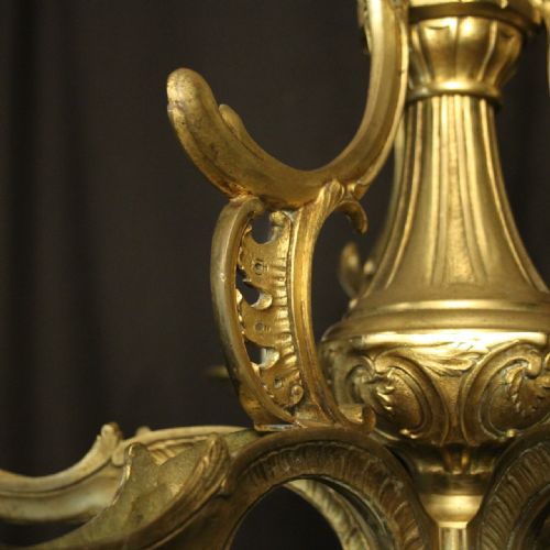 FRENCH GILDED BRONZE 6 LIGHT ANTIQUE CHANDELIER - ADDITIONAL PHOTO 8