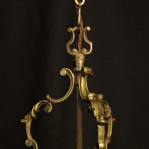 FRENCH GILDED CONVEX TRIPLE LIGHT ANTIQUE HALL LANTERN - ADDITIONAL PHOTO 3