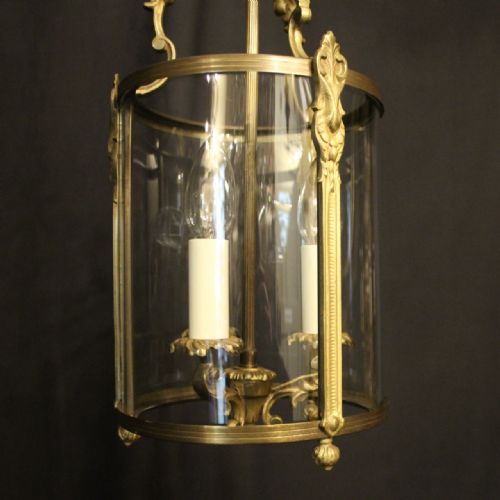 FRENCH GILDED CONVEX TRIPLE LIGHT ANTIQUE HALL LANTERN - ADDITIONAL PHOTO 4
