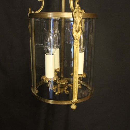 FRENCH GILDED CONVEX TRIPLE LIGHT ANTIQUE HALL LANTERN - ADDITIONAL PHOTO 6