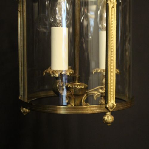 FRENCH GILDED CONVEX TRIPLE LIGHT ANTIQUE HALL LANTERN - ADDITIONAL PHOTO 7
