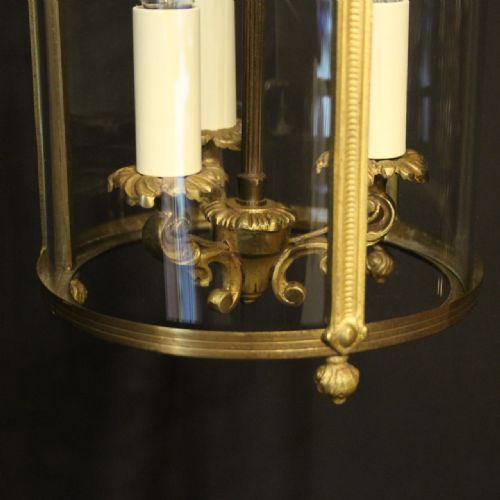 FRENCH GILDED CONVEX TRIPLE LIGHT ANTIQUE HALL LANTERN - ADDITIONAL PHOTO 8