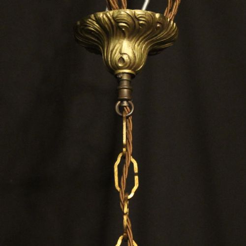FRENCH GILDED CONVEX TRIPLE LIGHT ANTIQUE HALL LANTERN - ADDITIONAL PHOTO 9