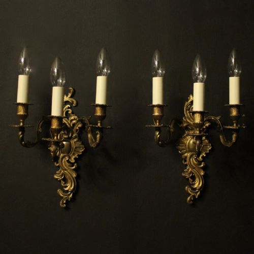 french pair of triple arm antique wall sconces - CATEGORY: ANTIQUE LIGHTING - DATED 19TH CENTURY