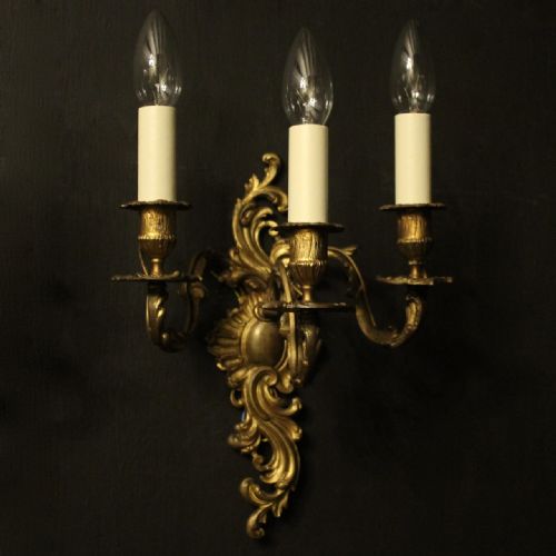 FRENCH PAIR OF TRIPLE ARM ANTIQUE WALL SCONCES - ADDITIONAL PHOTO 1